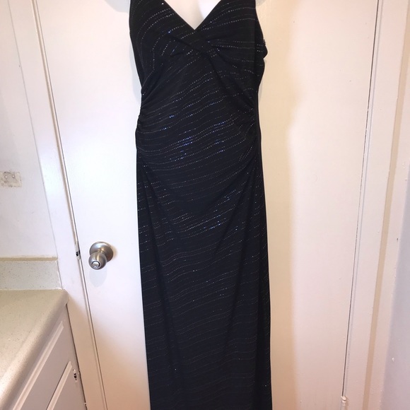 BLACK FORMAL EVENING MAXI DRESS City Triangles body con sparkly spaghett… - Picture 4 of 8